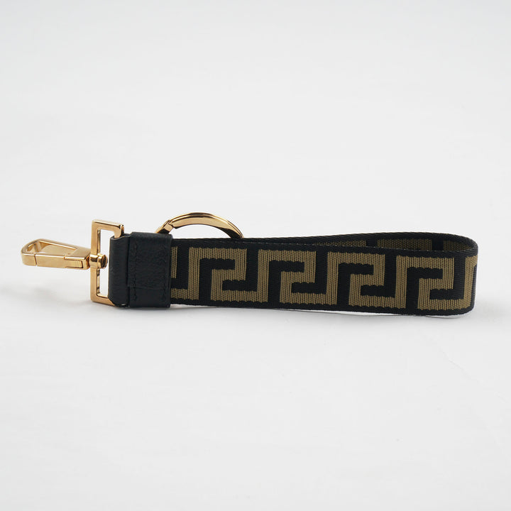 Versace Accessories Greek Key Pattern Strap with Gold-Tone Hardware, Black-Gold