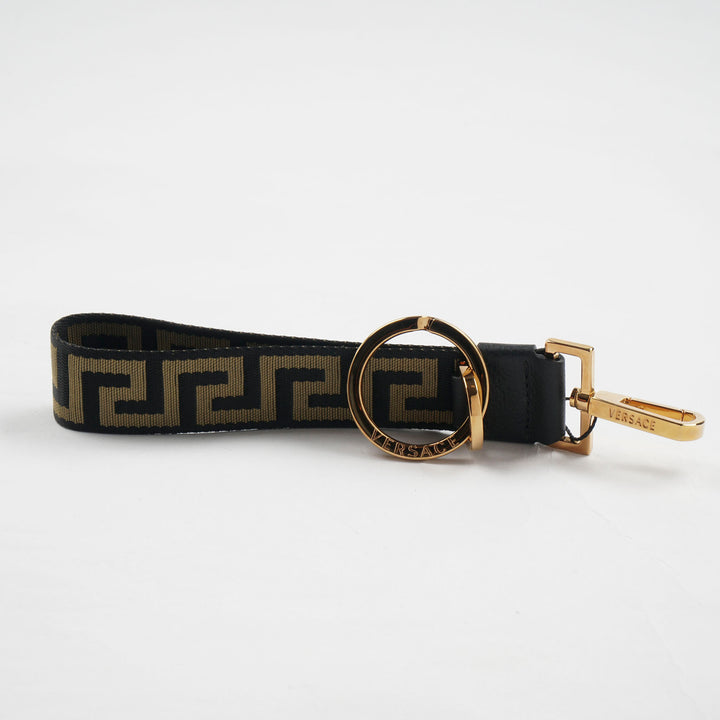 Versace Accessories Greek Key Pattern Strap with Gold-Tone Hardware, Black-Gold