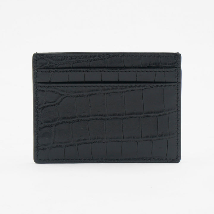 Saint Laurent Black Crocodile-Embossed Wallet with Silver-Tone Logo