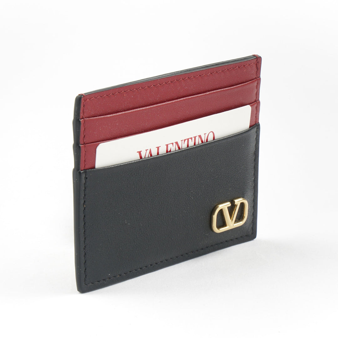 Valentino Black-Multi Bi-Color Leather Wallet with Gold Logo and Multiple Card Slots