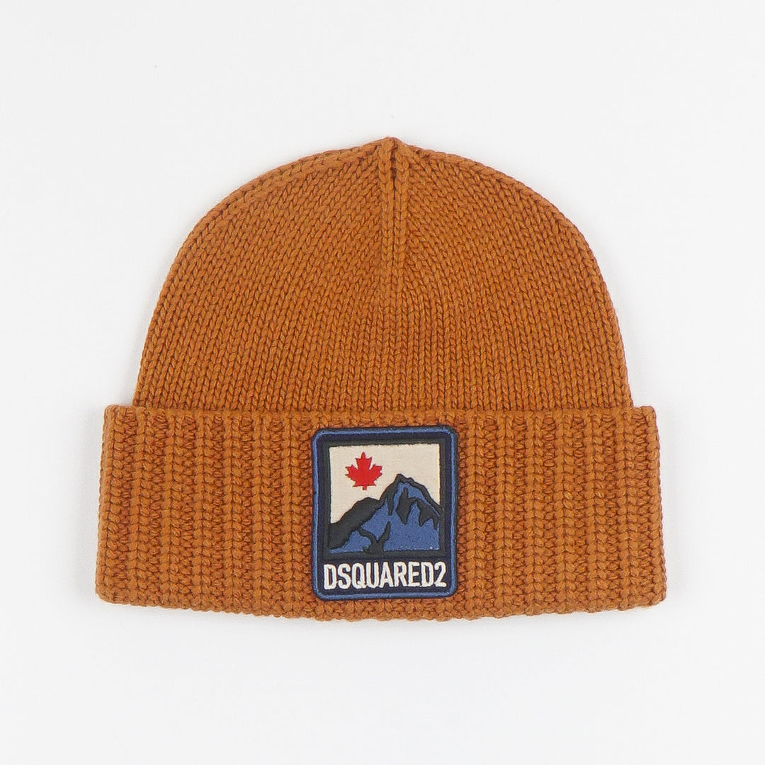 Dsquared2 Brown-Multi Ribbed Knit Logo Beanie Hat