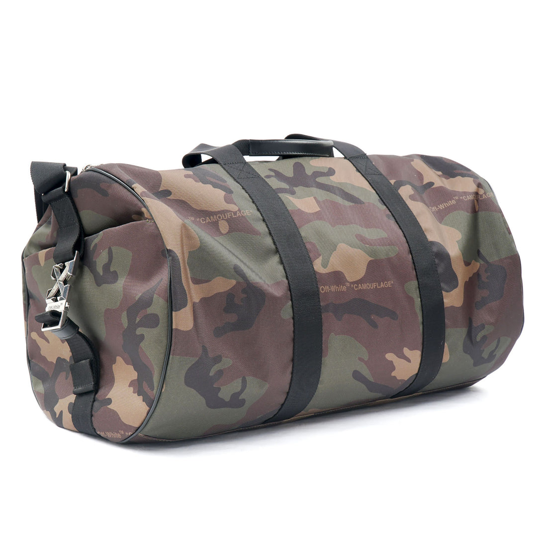 Off-White Brown Camouflage Bag with Signature Branding