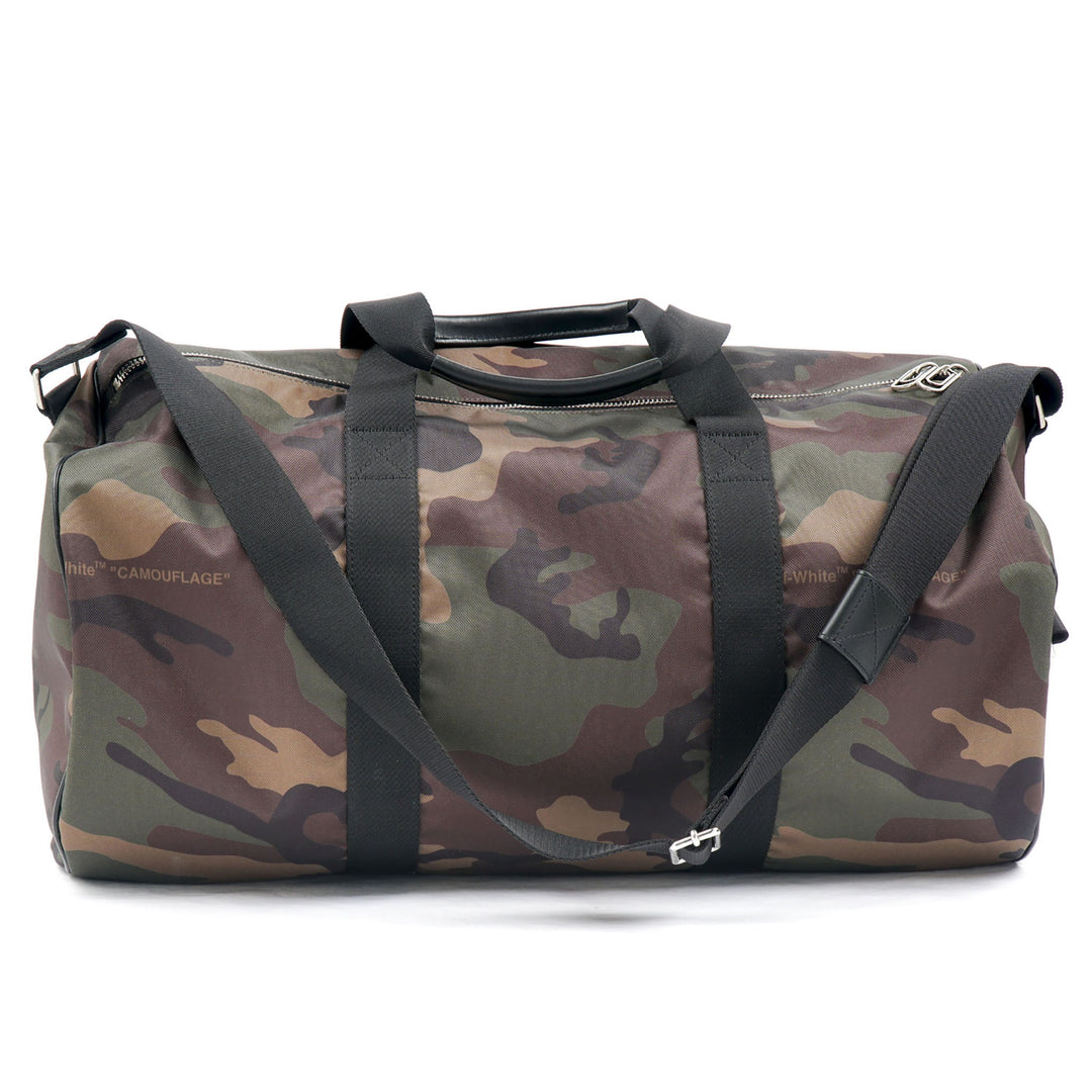 Off-White Brown Camouflage Bag with Signature Branding