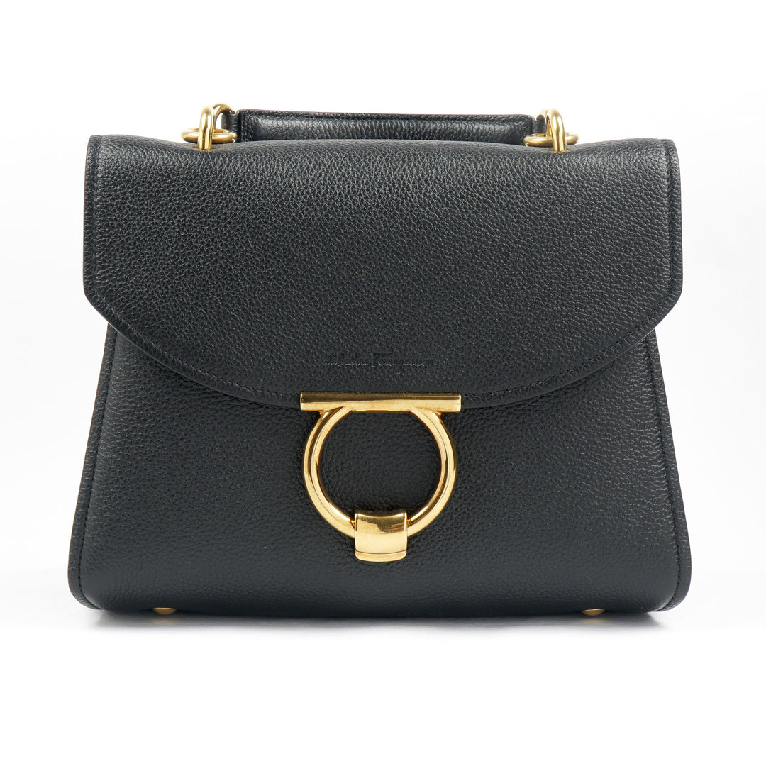 Salvatore Ferragamo Elegant Black-Gold Leather Bag - Made in Italy