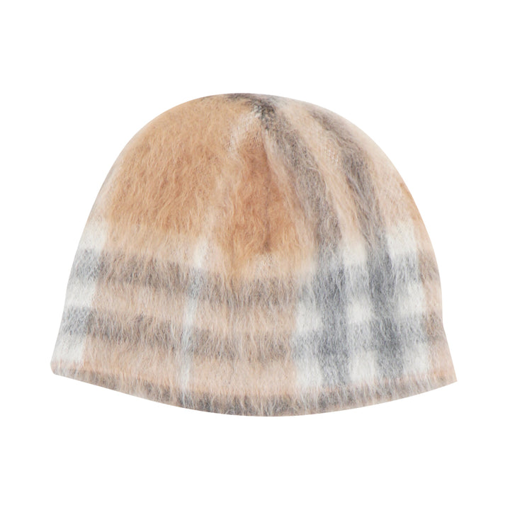 Burberry Mohair Dusty Caramel Hat with Iconic Check Pattern