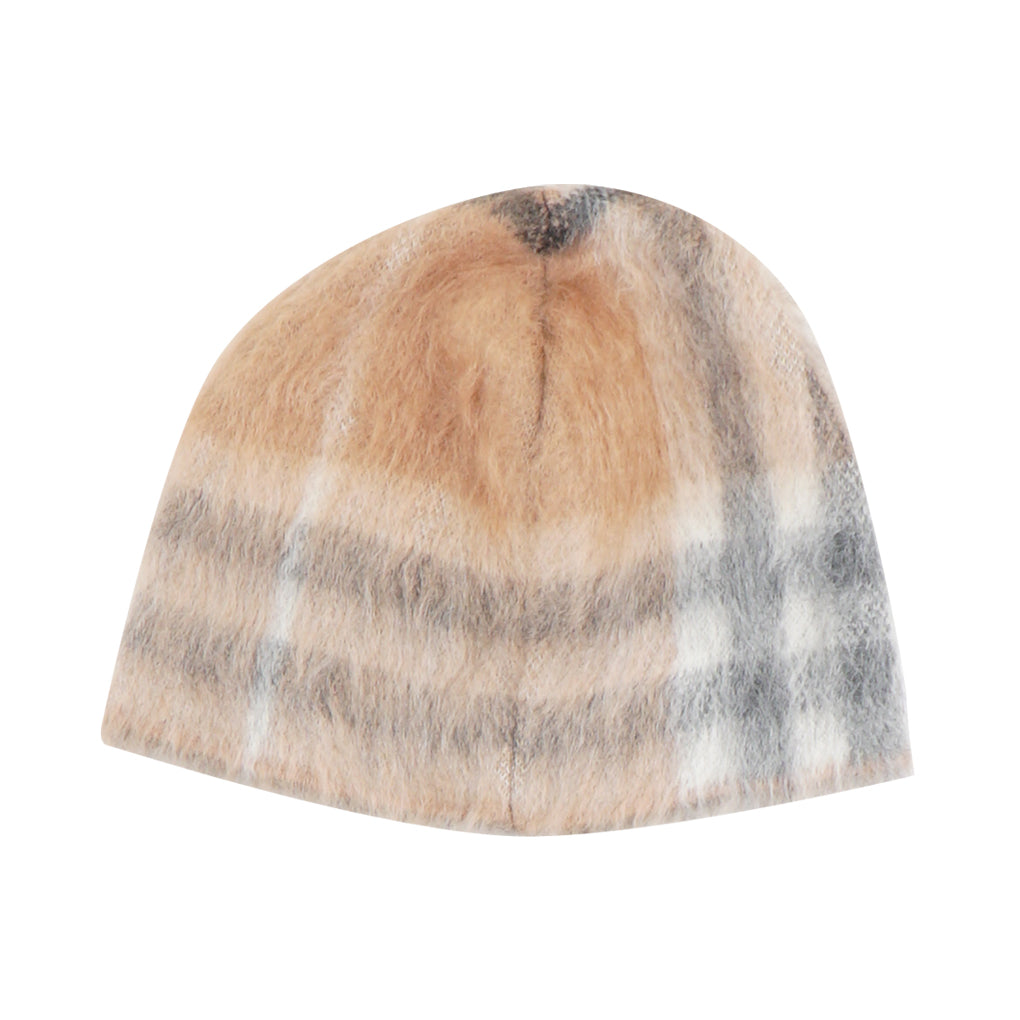 Burberry Mohair Dusty Caramel Hat with Iconic Check Pattern