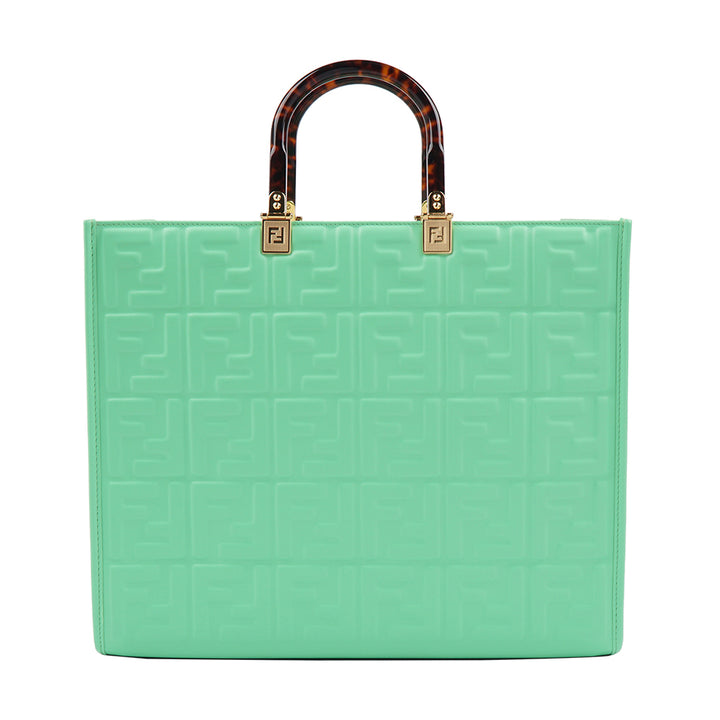 Fendi Bags - Mint Green Embossed Logo Bag with Tortoiseshell Handles, Made in Italy