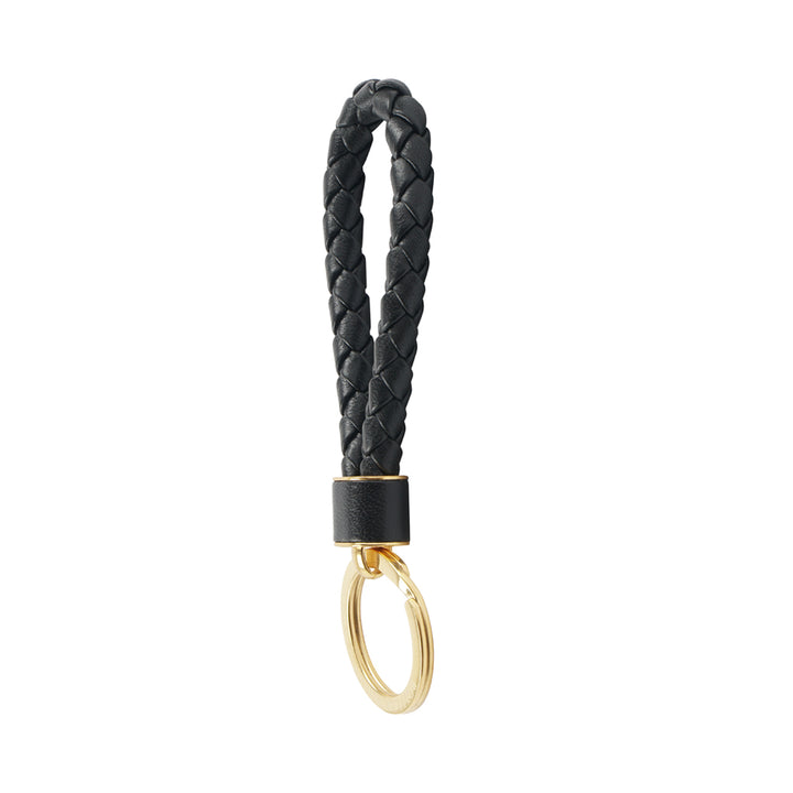 Bottega Veneta Intrecciato Leather Keychain - Black & Gold Elegance Made in Italy