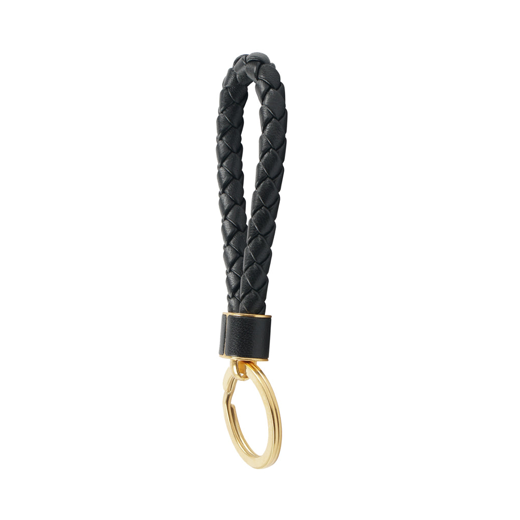 Bottega Veneta Intrecciato Leather Keychain - Black & Gold Elegance Made in Italy