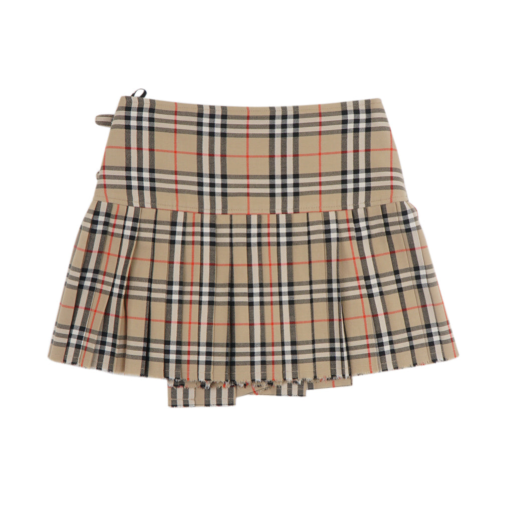 Burberry Women's Pleated Skirt with Adjustable Buckle Details in Iconic Check Pattern