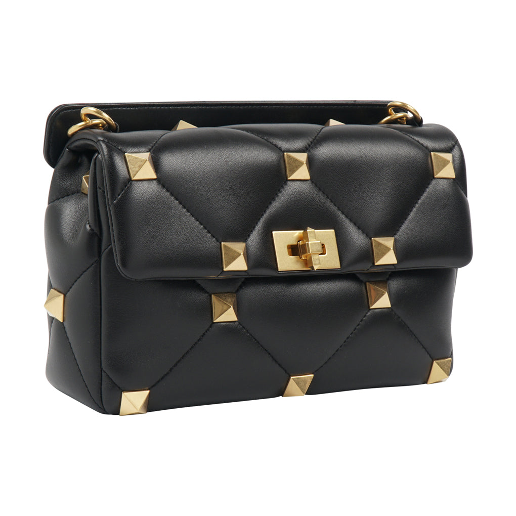 Valentino Bags Black-Gold Luxury Handbag with Gold-Tone Studs