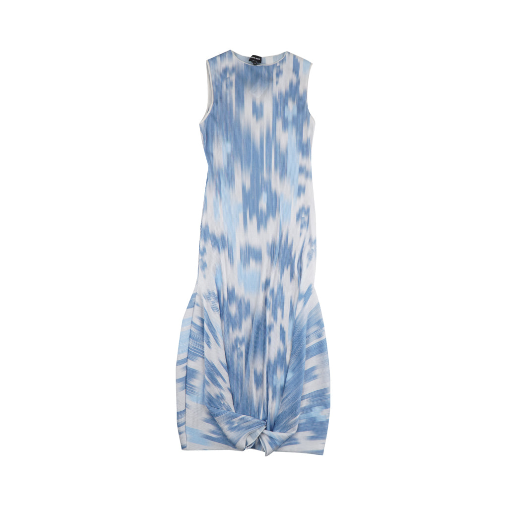 Giorgio Armani White and Light Blue Patterned Sleeveless Dress - Made in Italy