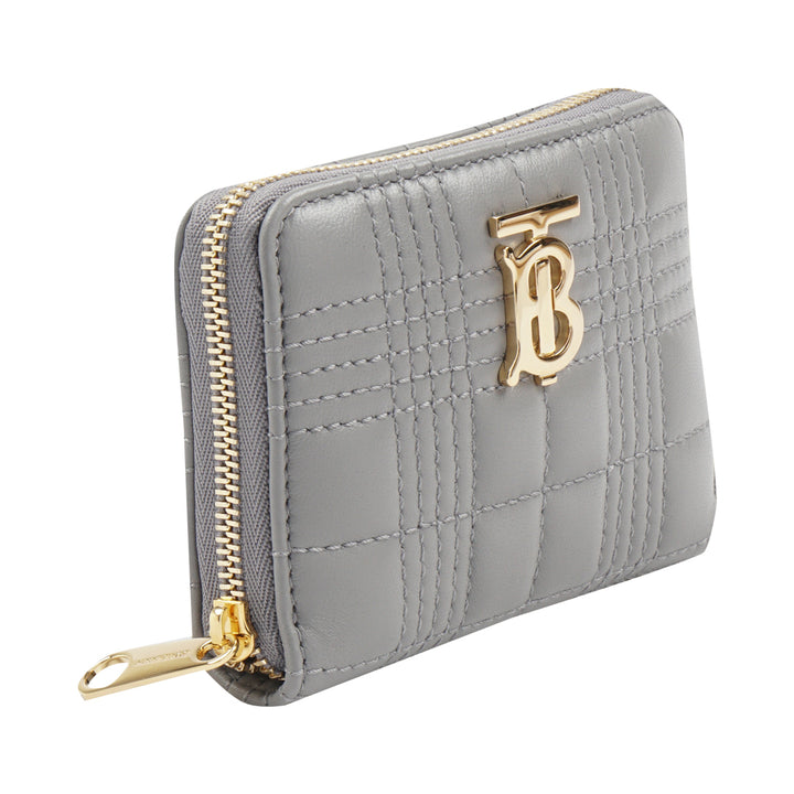 Burberry Grey Leather Wallet with Gold TB Monogram and Quilted Design