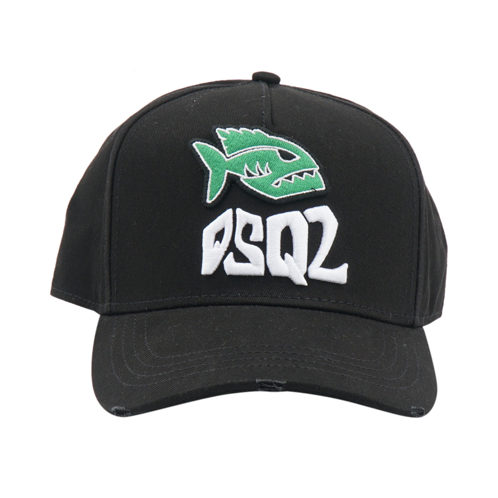 Dsquared2 Hat with Embroidered Fish Design - Black-Multi