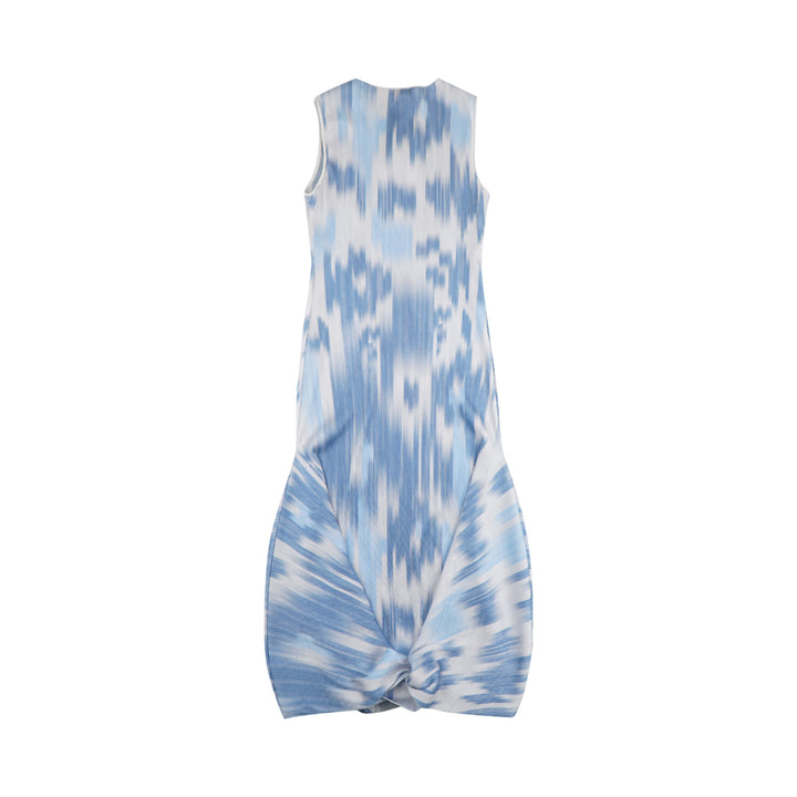 Giorgio Armani White and Light Blue Patterned Sleeveless Dress - Made in Italy