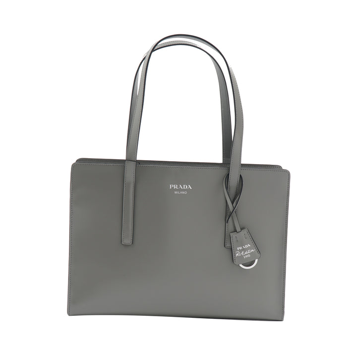 Prada Grey Leather Bag with Spacious Interior and Double Straps