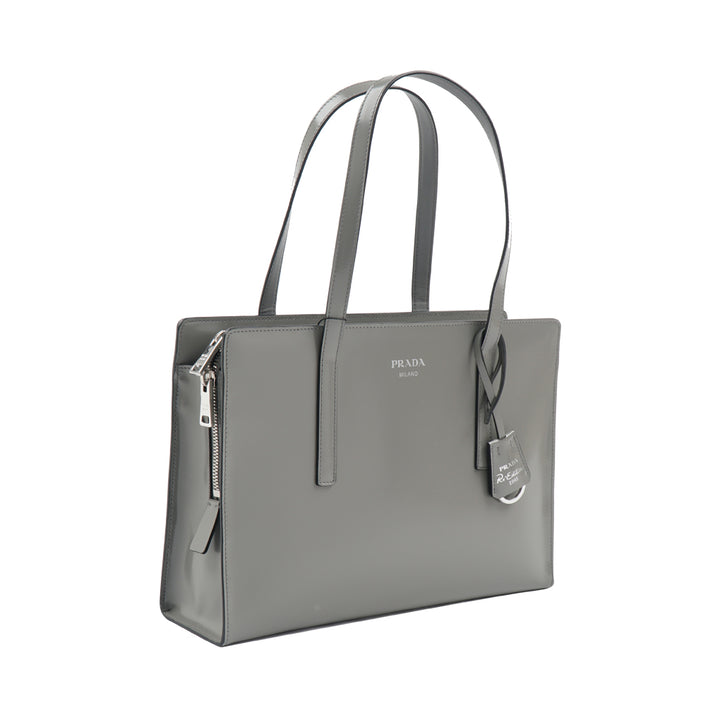 Prada Grey Leather Bag with Spacious Interior and Double Straps