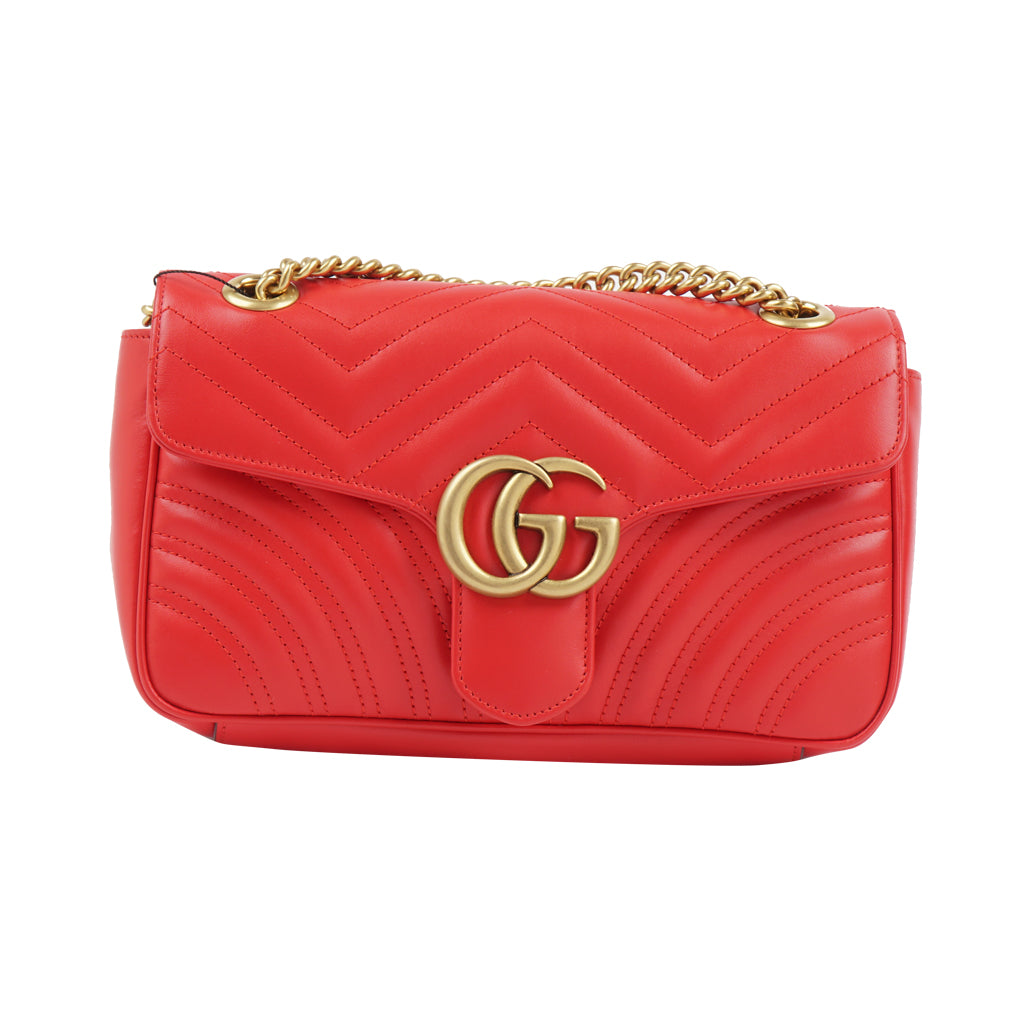 Gucci Bags Red-Gold Quilted Luxury Handbag with GG Logo