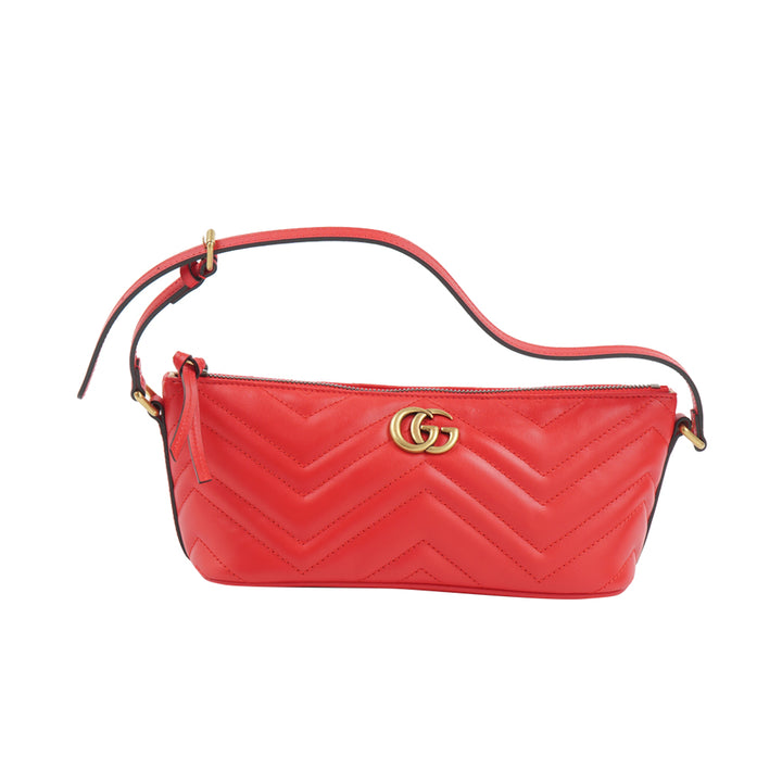 Gucci Red Chevron Quilted Leather Bag with Gold-Toned Hardware