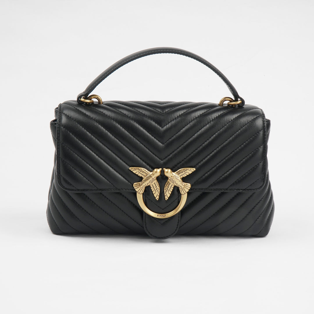 Borsa trapuntata Pinko Luxe Chevron in nero-oro con fibbia Twin Bird