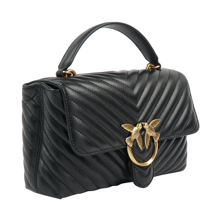 Pinko Luxe Chevron Quilted Bag in Black-Gold with Twin Bird Buckle