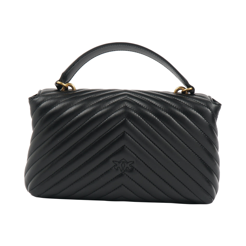 Borsa trapuntata Pinko Luxe Chevron in nero-oro con fibbia Twin Bird