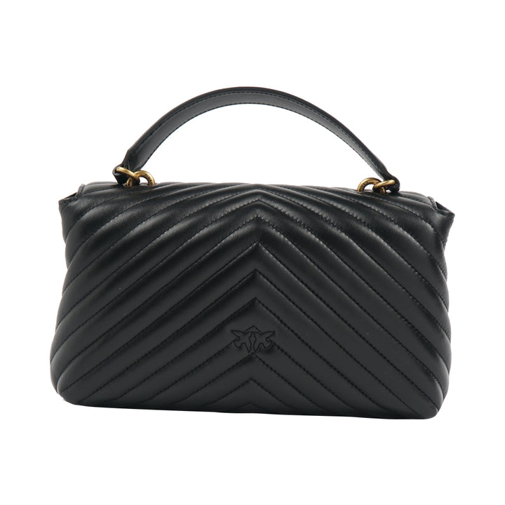 Pinko Luxe Chevron Quilted Bag in Black-Gold with Twin Bird Buckle