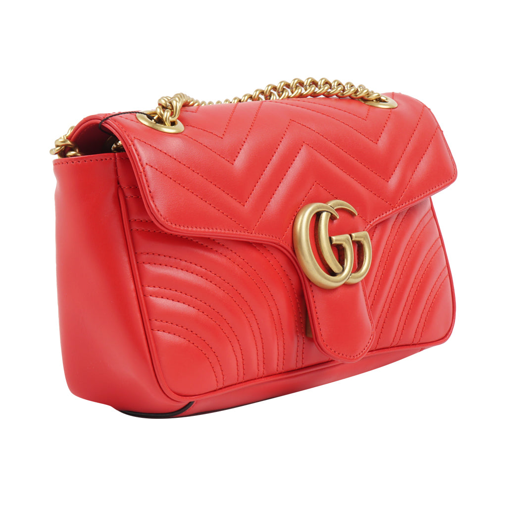 Gucci Bags Red-Gold Quilted Luxury Handbag with GG Logo