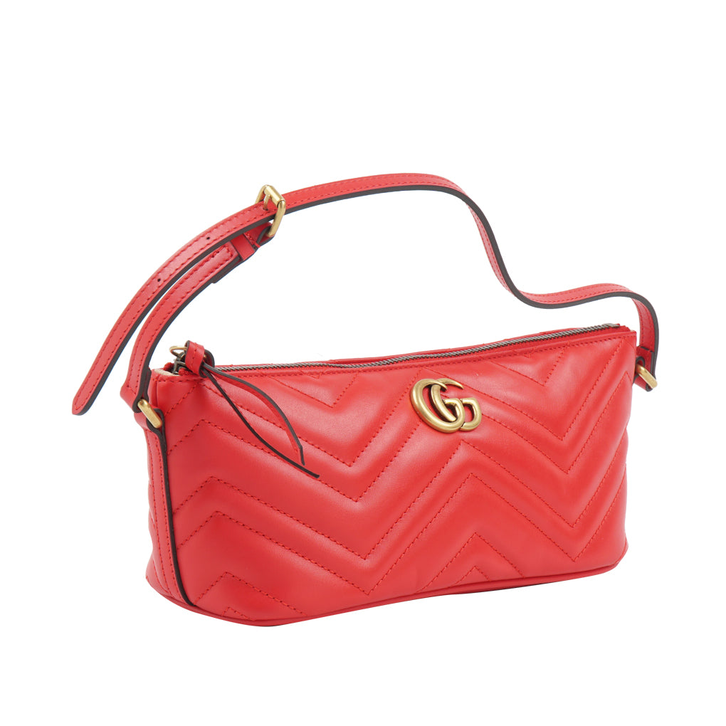 Gucci Red Chevron Quilted Leather Bag with Gold-Toned Hardware