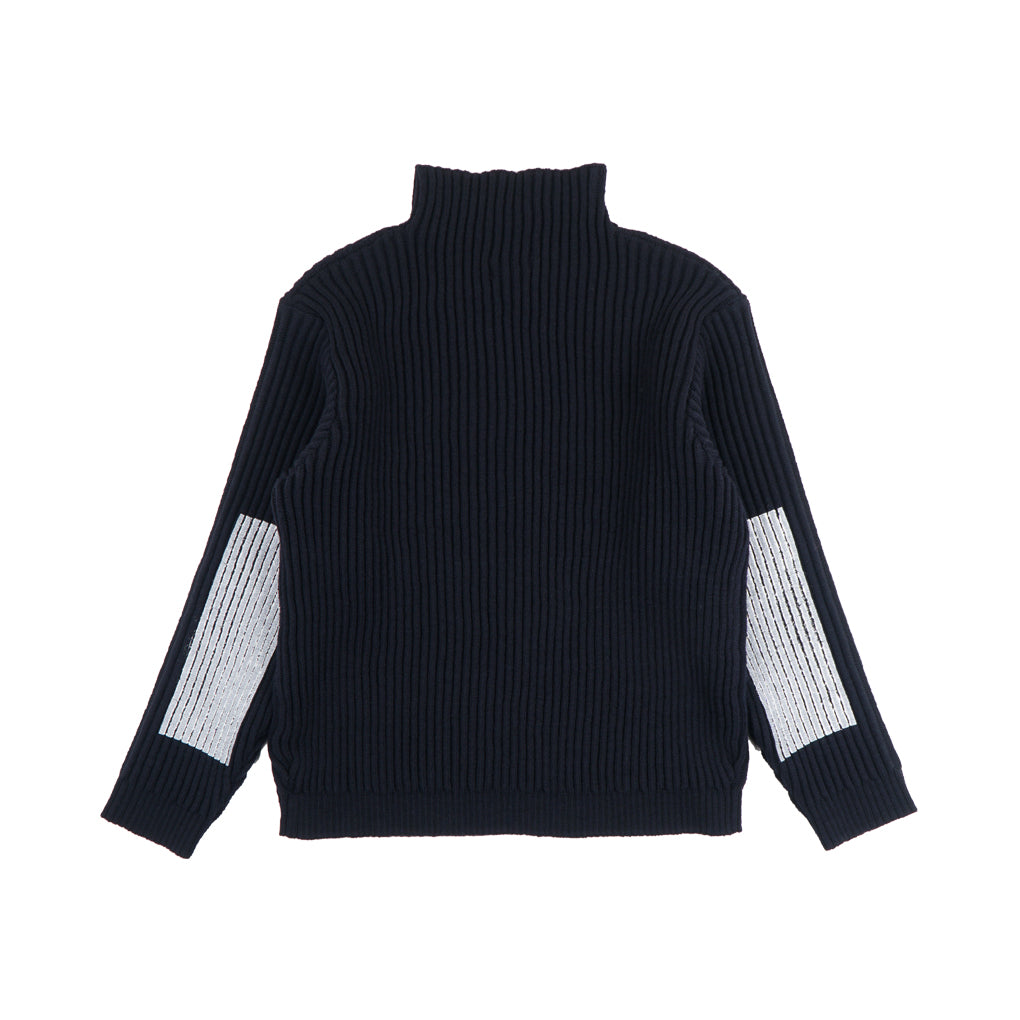 Stone Island Navy-White Ribbed Knit Sweater with Contrasting Sleeves