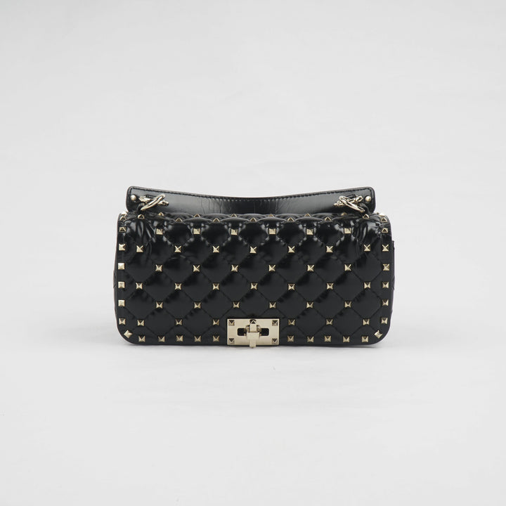 VALENTINO Black-Gold Rockstud Leather Bag with Adjustable Strap - Made in Italy