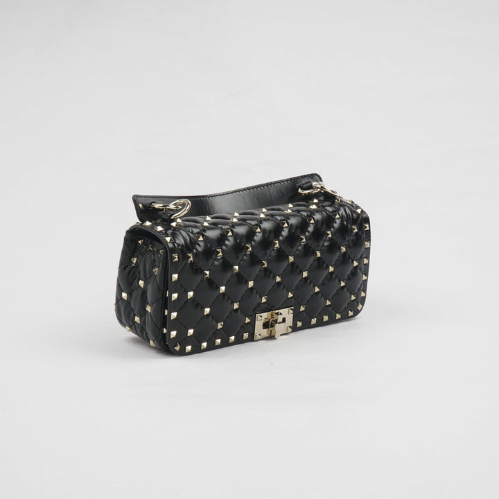 VALENTINO Black-Gold Rockstud Leather Bag with Adjustable Strap - Made in Italy