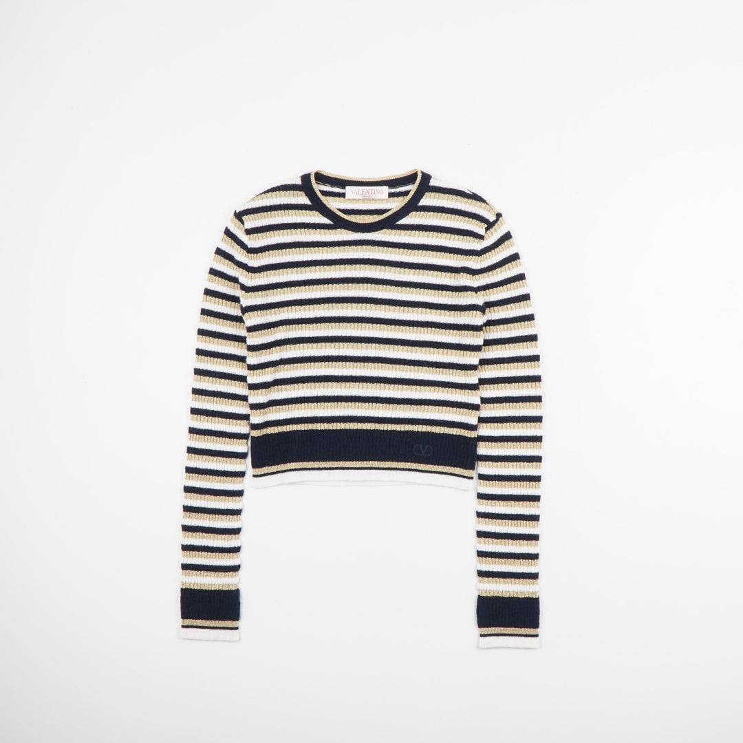 VALENTINO Striped Knit Sweater in Gold-Multi - Made in Italy