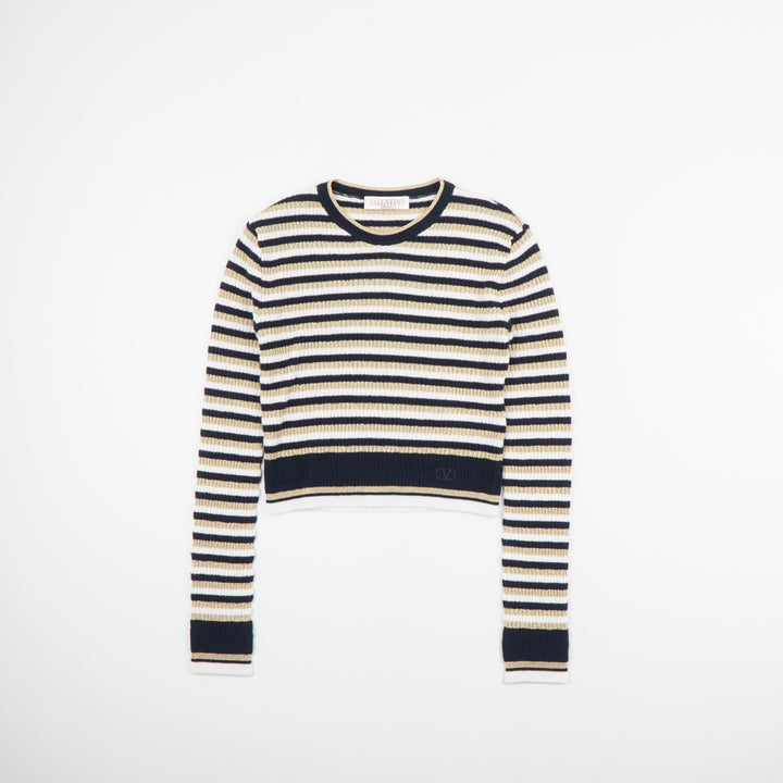 VALENTINO Striped Knit Sweater in Gold-Multi - Made in Italy