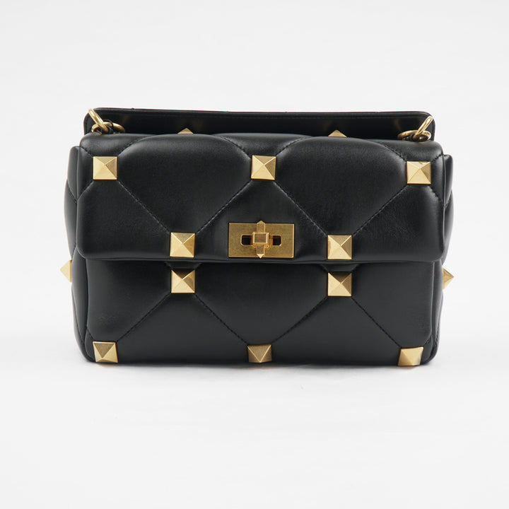 Valentino Black Quilted Handbag with Gold-Tone Studs - Luxury Made in Italy