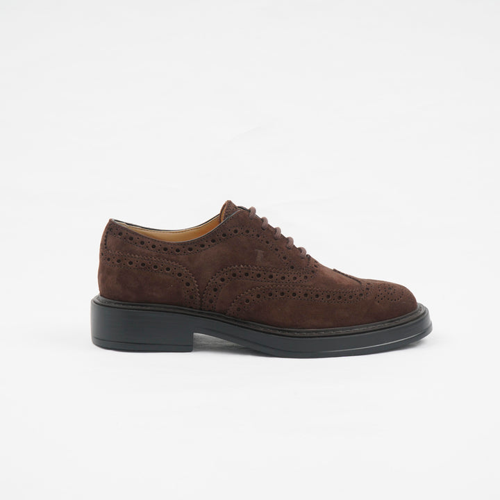 TOD'S Men's Dark Brown Suede Brogues with Intricate Detailing