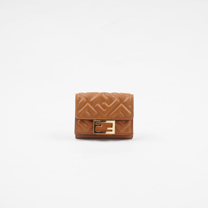 Fendi Marrone Iconic Embossed Wallet with FF Motif and Polished Hardware