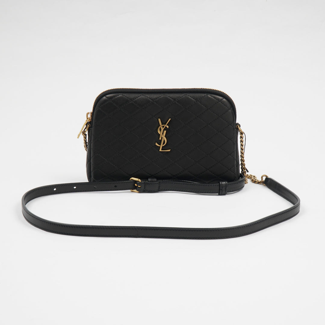 Saint Laurent Quilted Black Leather Crossbody Bag with Gold YSL Logo