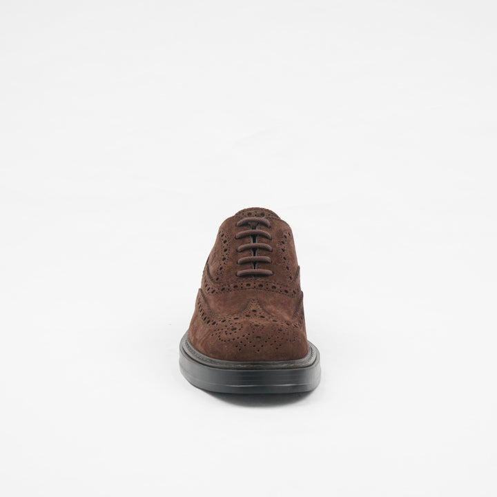 TOD'S Men's Dark Brown Suede Brogues with Intricate Detailing