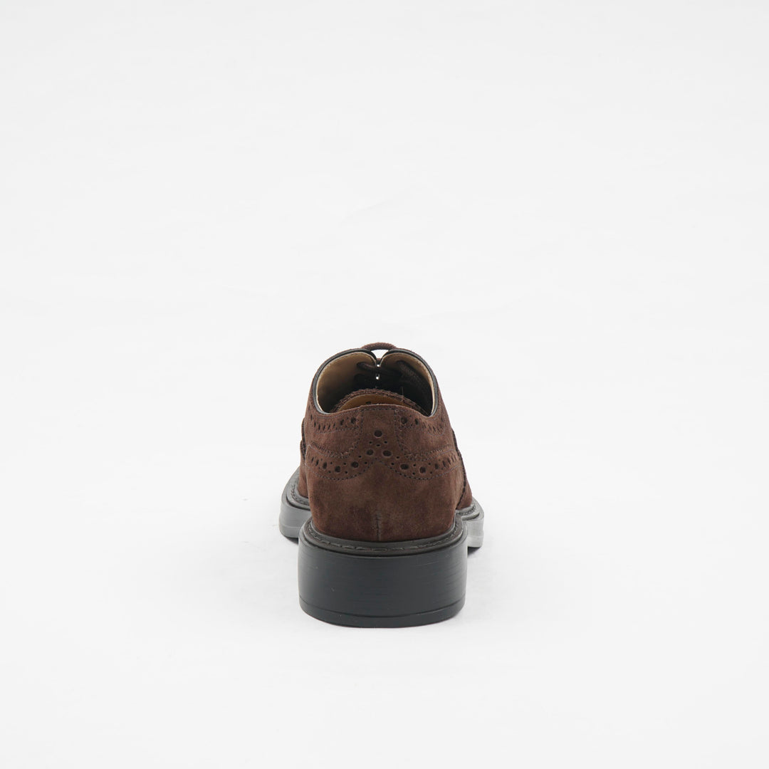 TOD'S Men's Dark Brown Suede Brogues with Intricate Detailing