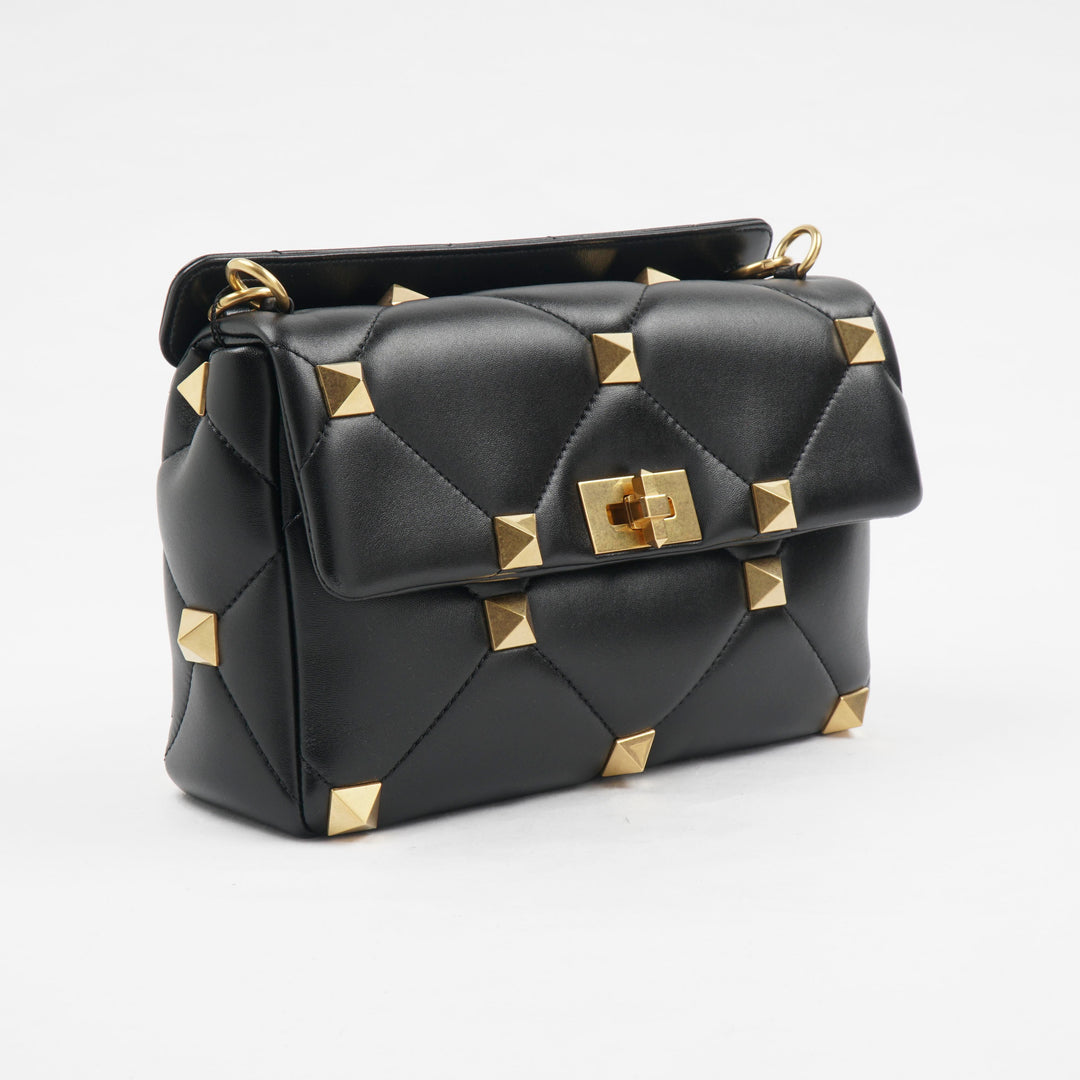 Valentino Black Quilted Handbag with Gold-Tone Studs - Luxury Made in Italy