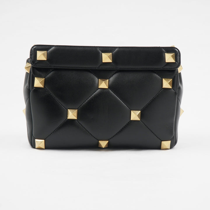 Valentino Black Quilted Handbag with Gold-Tone Studs - Luxury Made in Italy