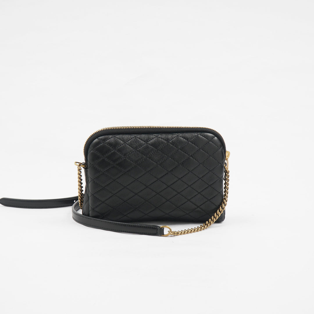 Saint Laurent Quilted Black Leather Crossbody Bag with Gold YSL Logo