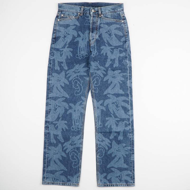 Palm Angels Artistic Palm Tree Pattern Denim Jeans