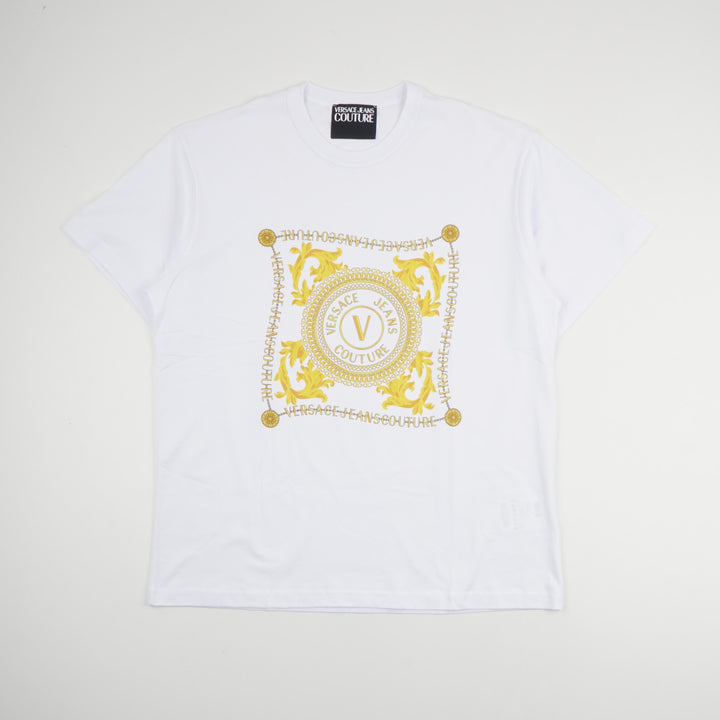 VERSACE White-Gold Graphic Emblem Premium Cotton T-shirt