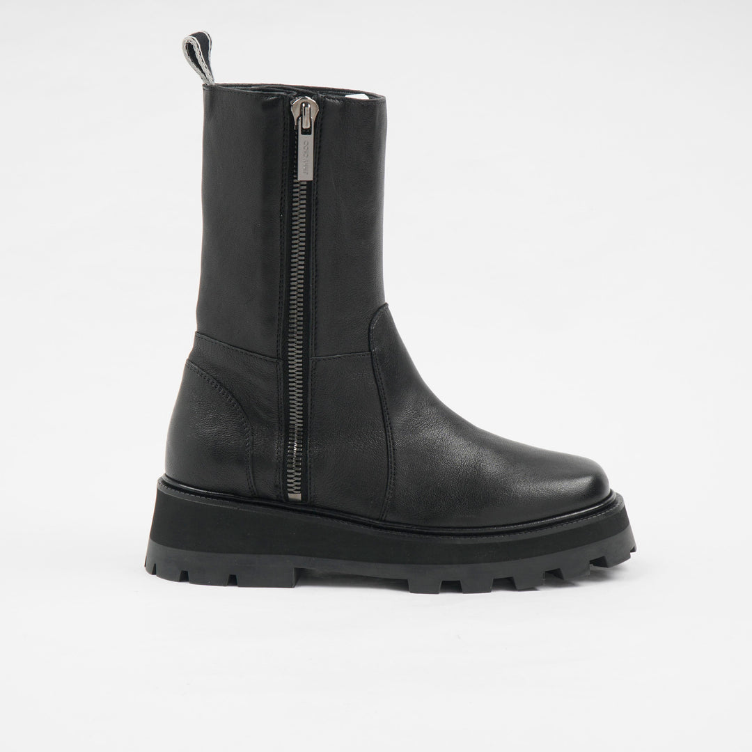 JIMMY CHOO Nero Black Leather Boots with Non-Slip Sole and Side Zipper