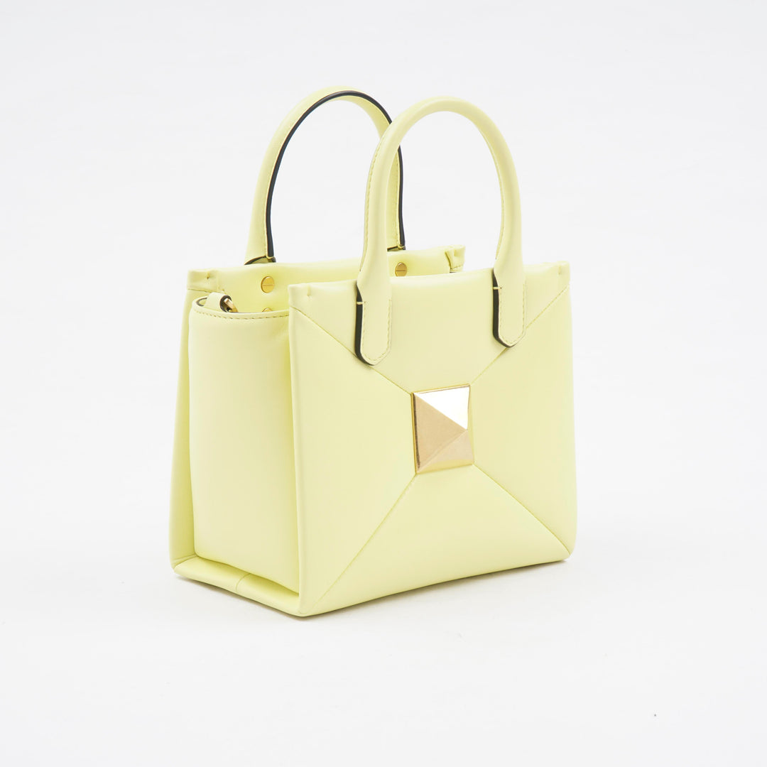 VALENTINO Luxury Yellow-Gold Handbag with Gold-Toned Stud Details Made in Italy