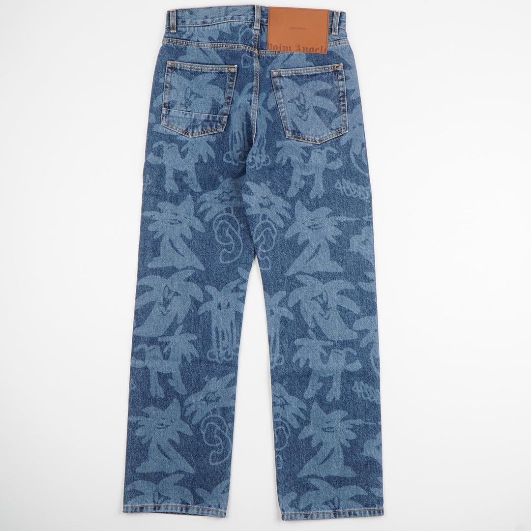 Palm Angels Artistic Palm Tree Pattern Denim Jeans