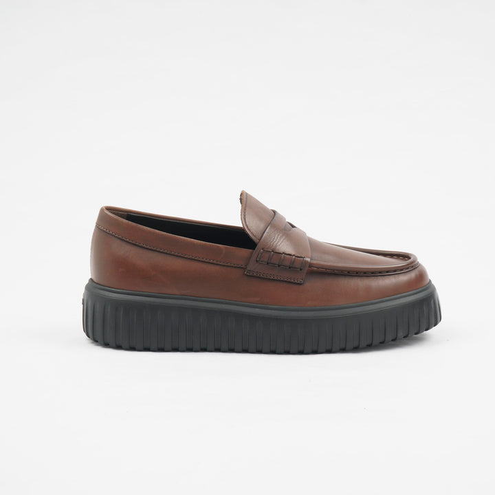 HOGAN Leather Loafers in Brown-Black with Durable Platform Sole