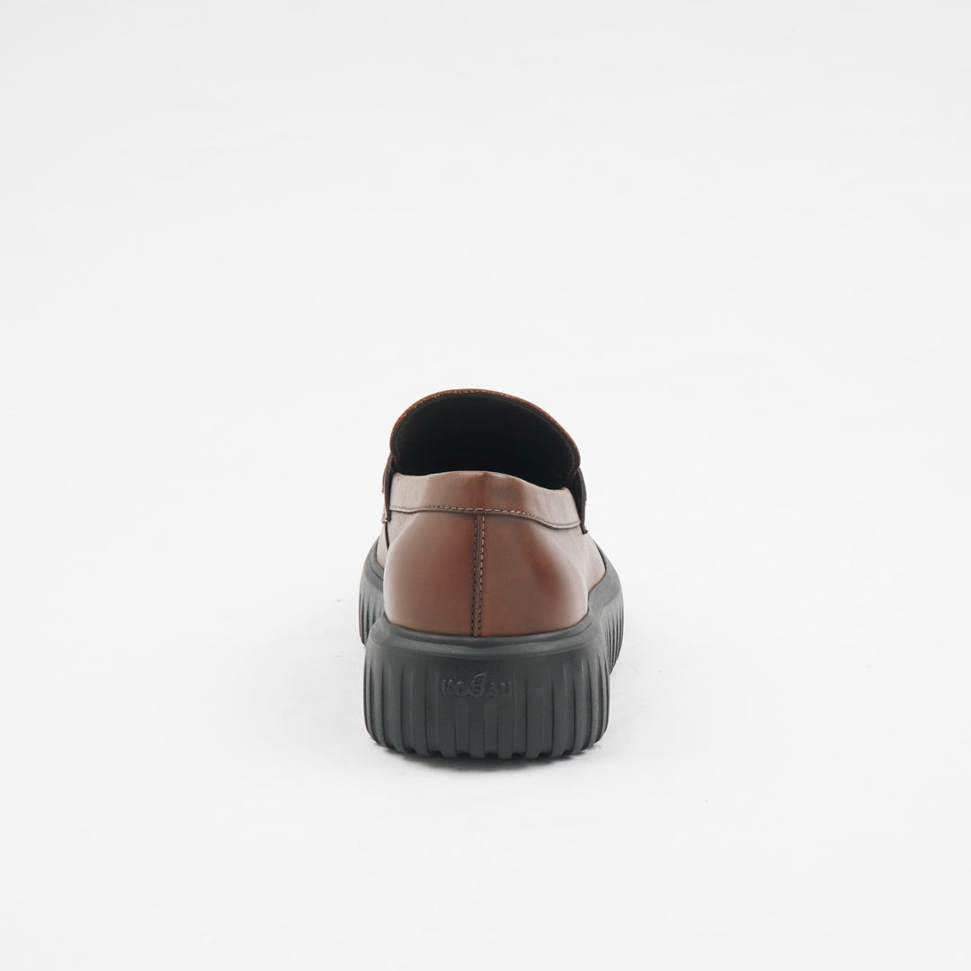 HOGAN Leather Loafers in Brown-Black with Durable Platform Sole